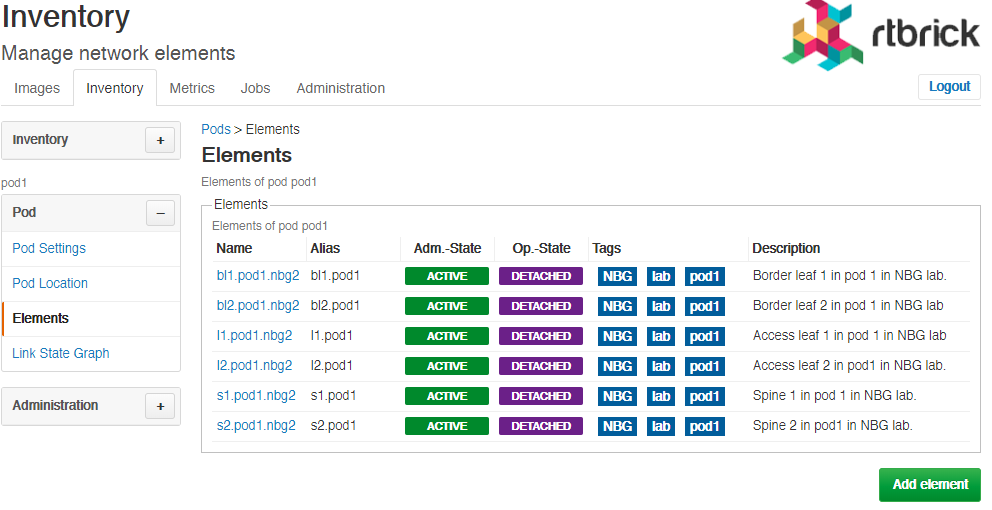 inventory pods elements view