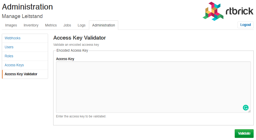 admin access keys validator