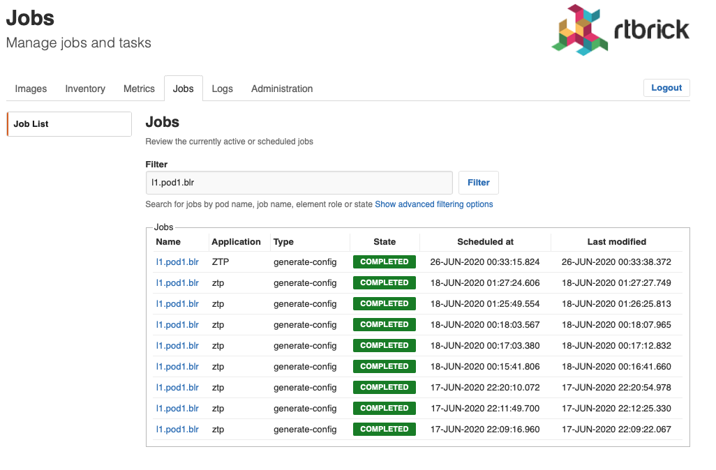 jobs list filtered