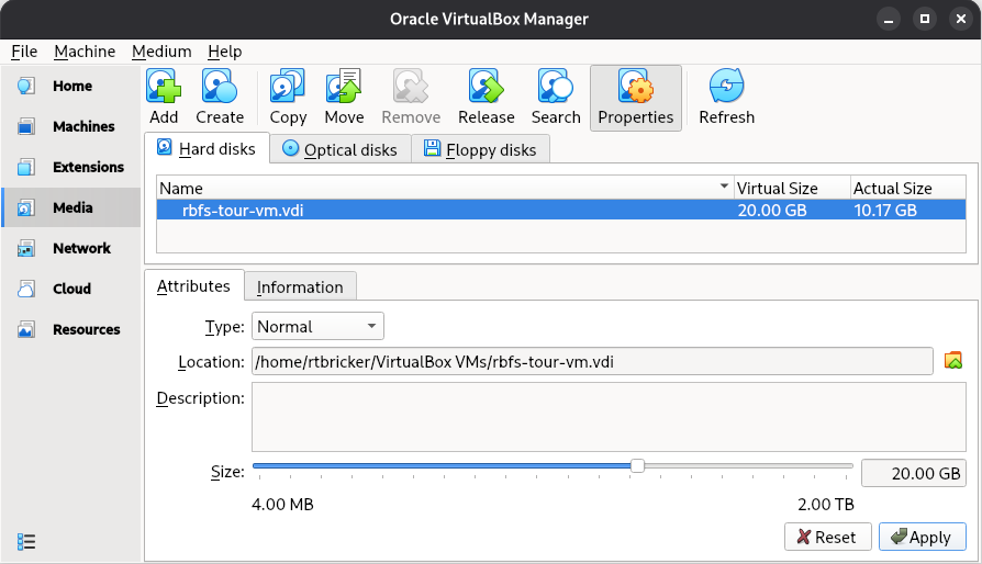 virtualbox media manager