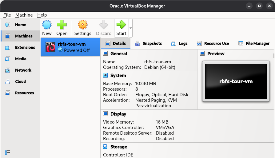 virtualbox start vm